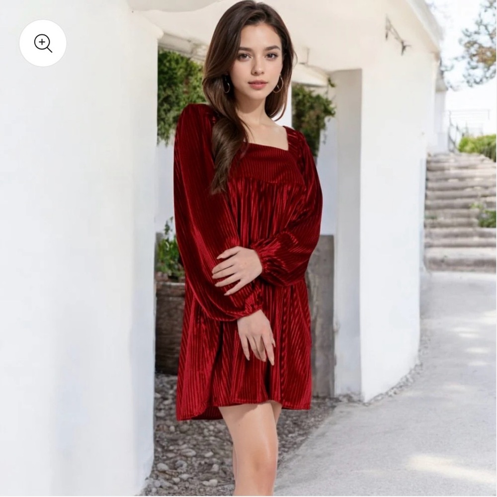 OQQ | Women’s Red Velvet Ribbed Long Sleeve Mini Dress S NWOT - Picture 7 of 8